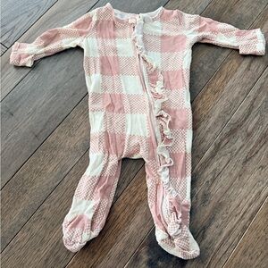 Caden Lane Rosy Check Waffle Ruffle Zipper One-Piece Footie